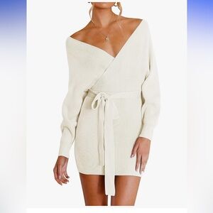 NWT Women's Fall Long Batwing Sleeve Wrap V Neck Knitted Dress